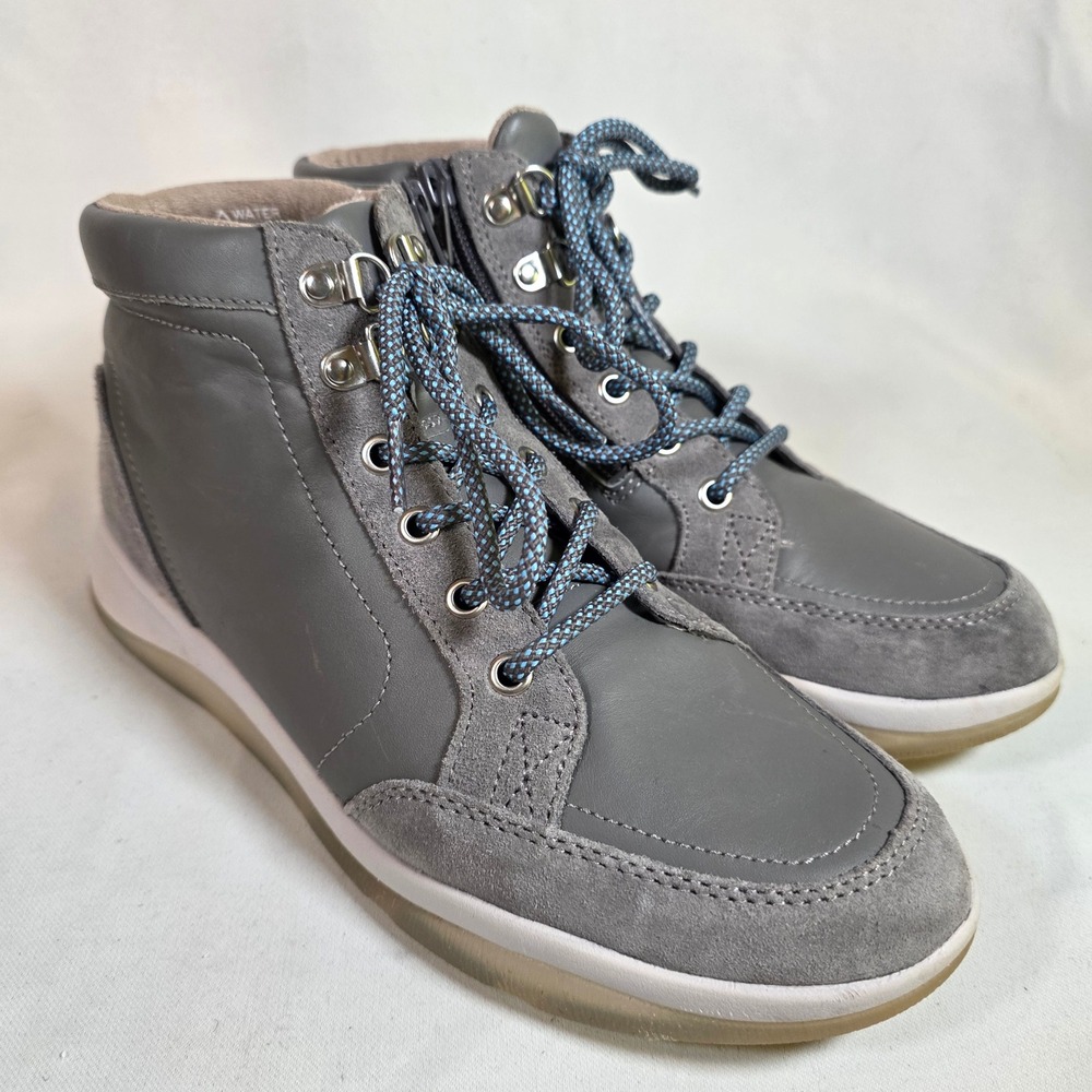 Vionic Whitley Sneaker Boots Womens 9 Grey Leather Suede Water Resistant Zip